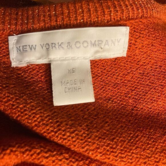 NEW YORK & COMPANY Orange Metallic Belted Sweater Dress Size XS - Picture 9 of 11
